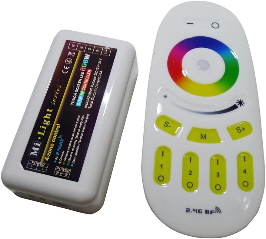 Racksoy 2.4G LED Controller Dimmer with RF Wireless 4-Zone LED RGBW Remote Control DC 12-24V + 2.4G Wireless RGBW RGB LED Smart Strip Light Bulb Controller Remote