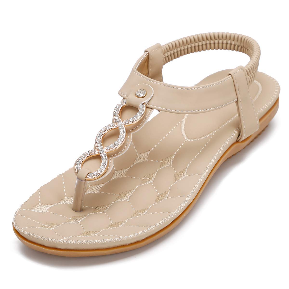 Amissz Sandali Donna Sandalo Estive Eleganti Scarpe Bassi Eleganti Strass Decorato Comodi Piatto Infradito da Mare
