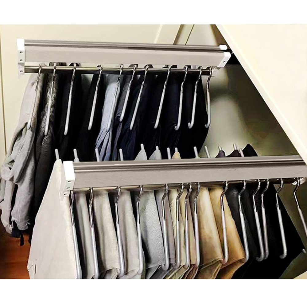 Gruccia per pantaloni allungabile, salvaspazio, 54-110 cm, in alluminio, scorrevole, regolabile, allungabile, per 18-20 pantaloni, gonne, cravatte, sciarpe, bianco