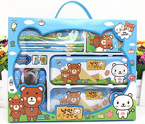 Safari Animal Themed Stationery Set for Kids, Jungle Design School Supply Box with Pencils, Ruler, Jump Rope, Notebook, Perfect for Students (Style C)