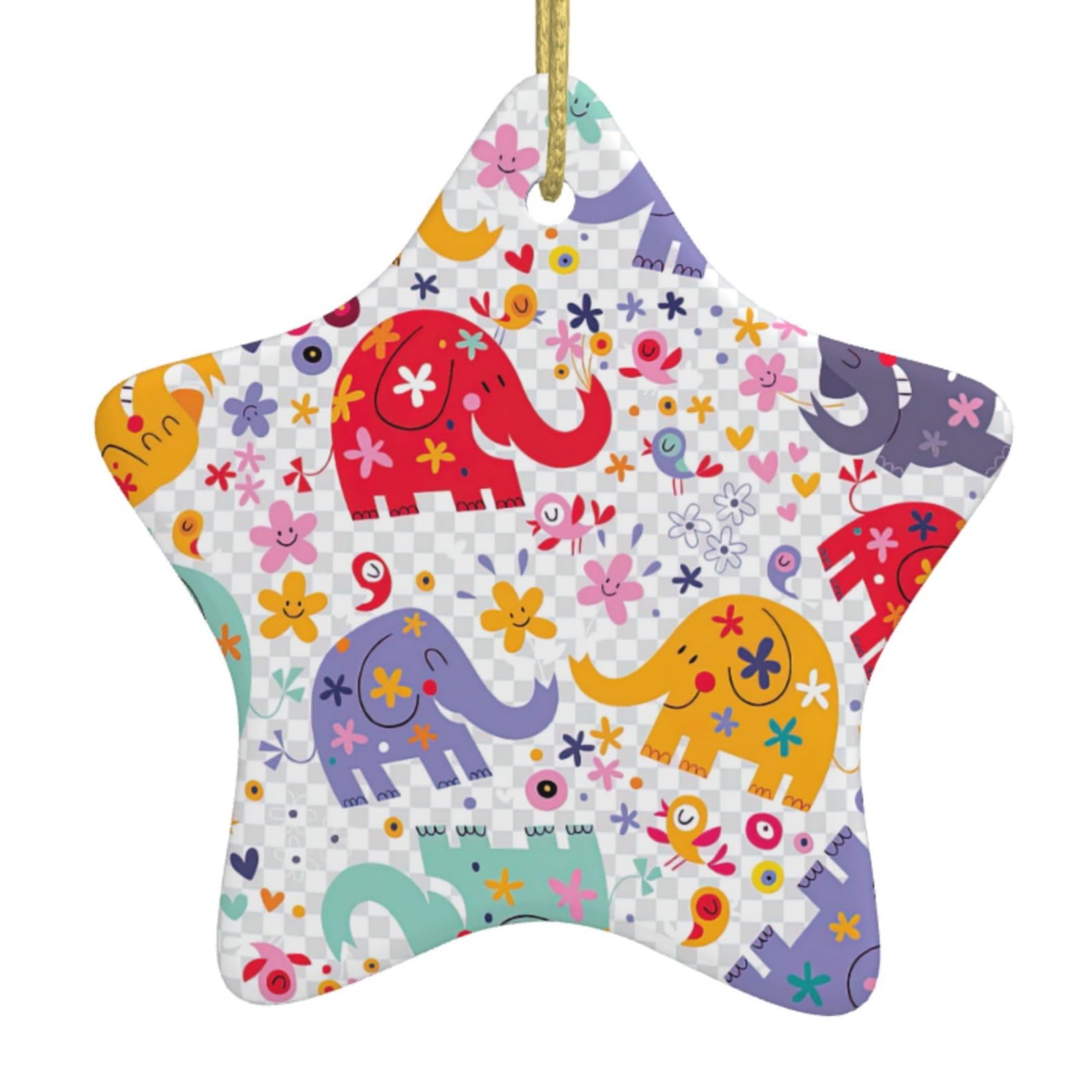 Nbtghga White Colorful Elephant Print Christmas Ornaments, Ceramic Hanging Ornament, Round Shape Decorations