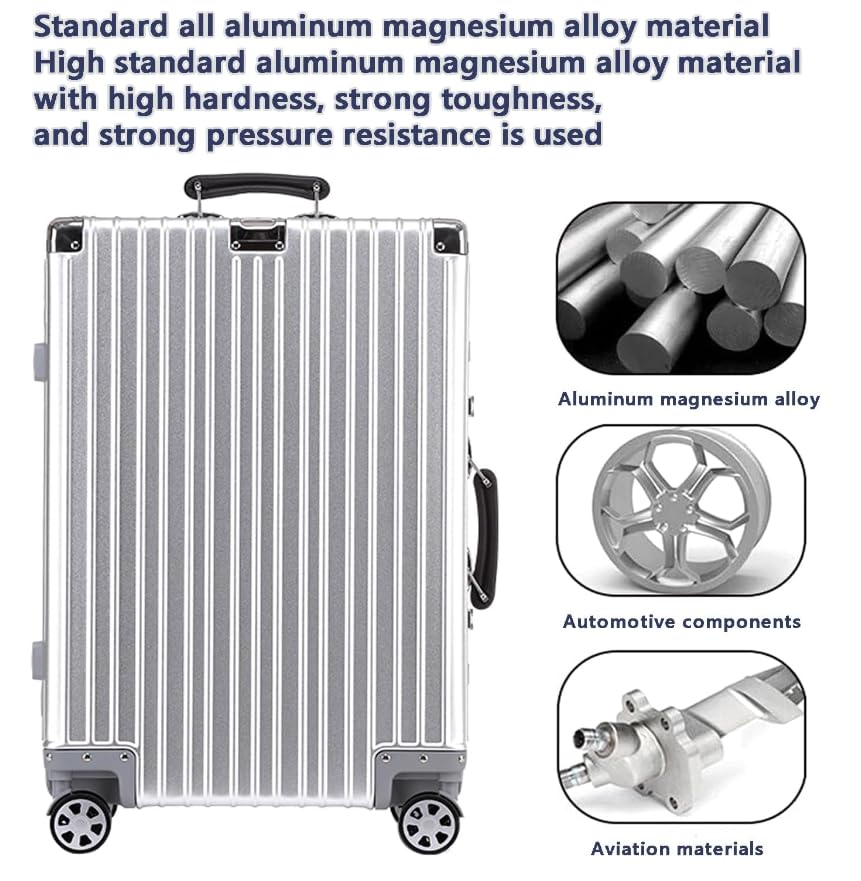 Metal Suitcase Aluminium Silver Suitcase Carry on Suitcase with Spinner Wheels,3,24in3