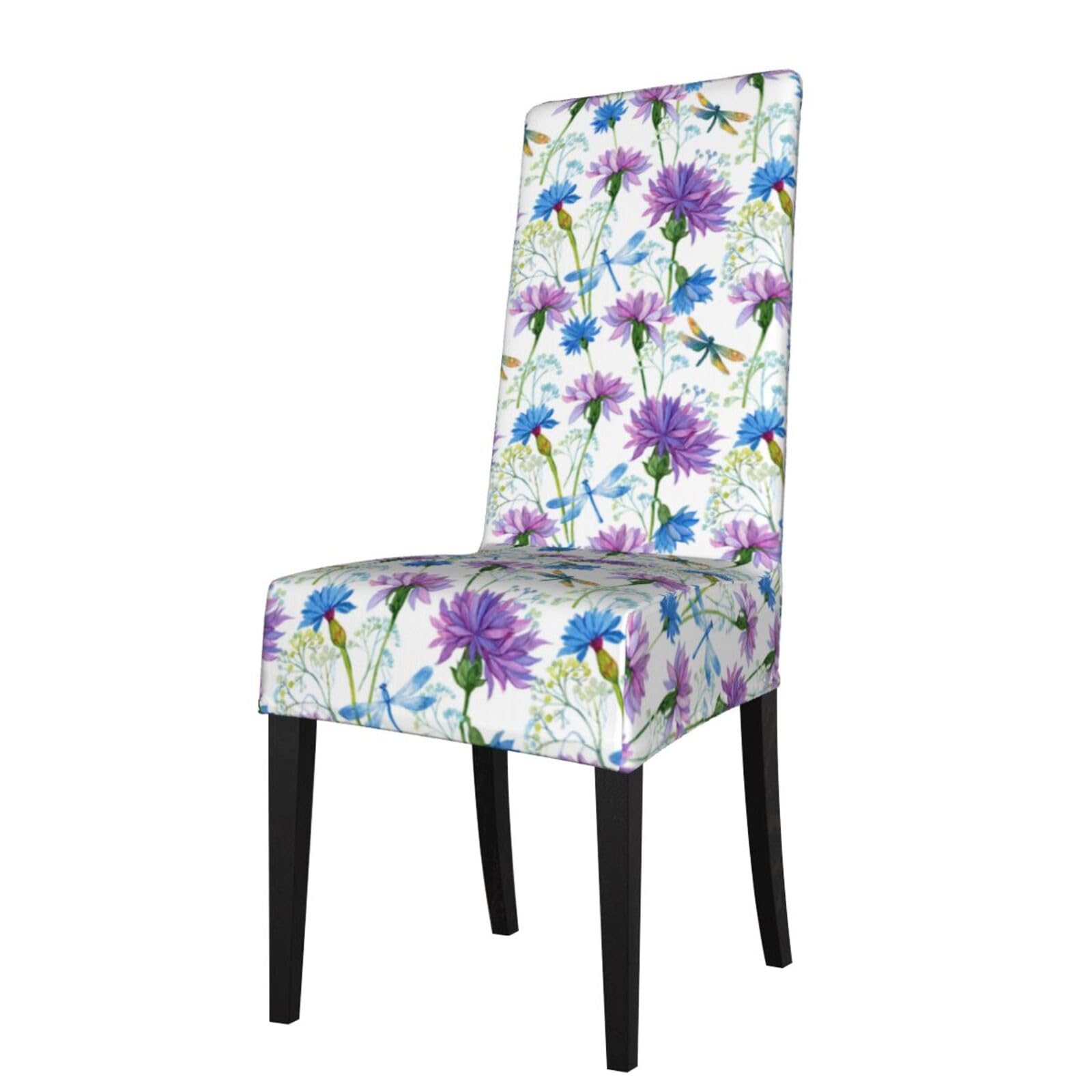 LKYMOH Watercolor Blue Flower Dragonfly, Chair Covers Stretch Chair Slipcovers for Dining Room, for Party Pet Protection Universal Fit Soft Polyester