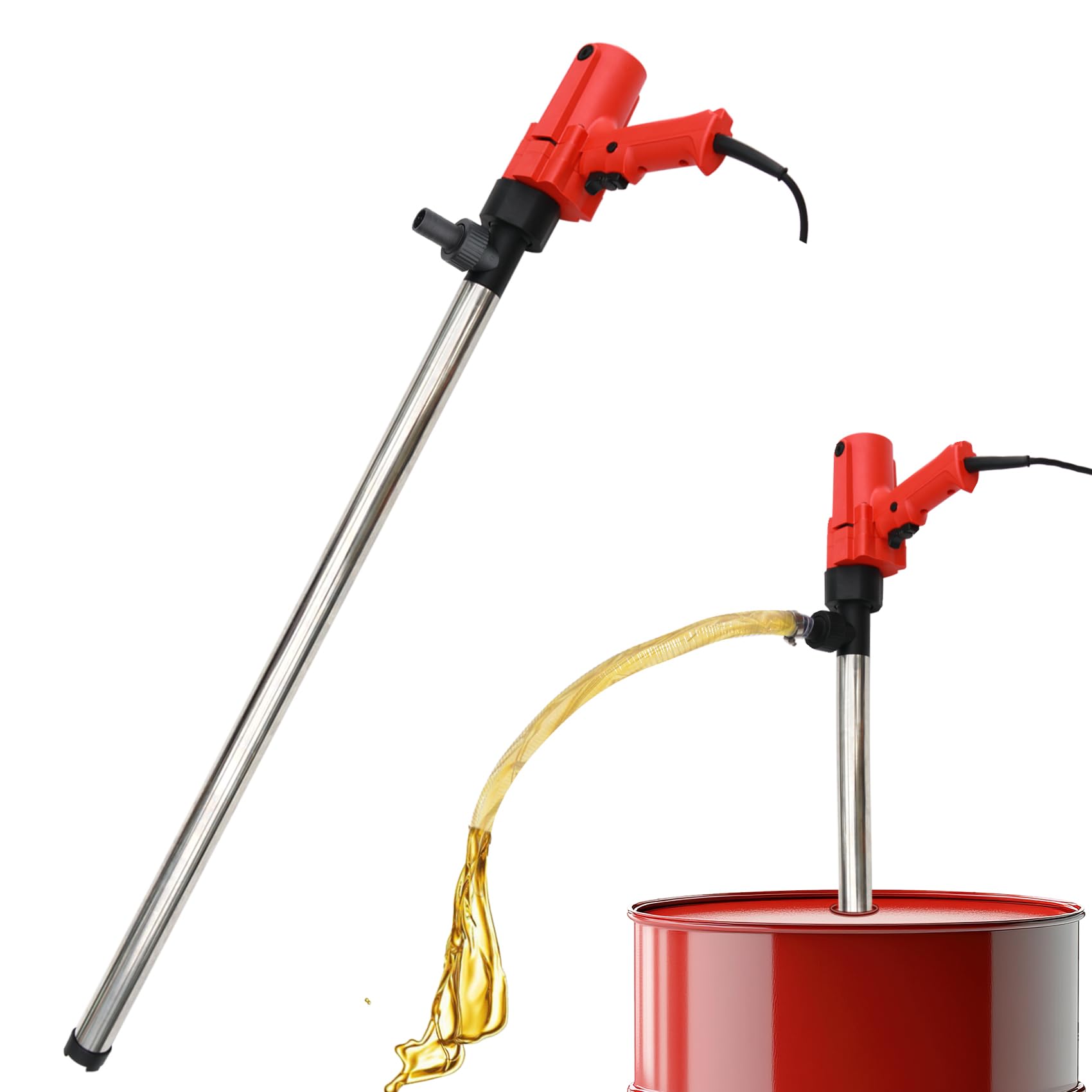 View 1 of 1980W Electric Fuel Transfer Barrel Pump, 110V 11000RPM,for 55Gallon Electric Transfer Pumps with 36in Stainless Steel Tube and 6.6ft Steel Wire Hose, for Diesel,Kerosene,White oil?etc