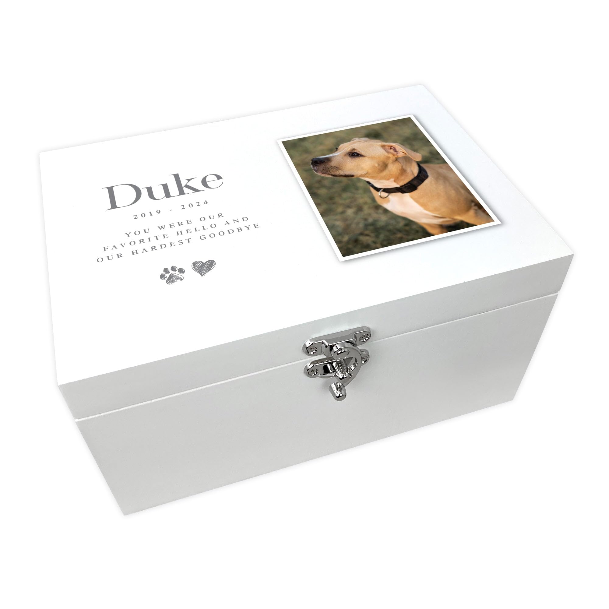 Personalised Sketch Pet Photo Memorial White Wooden Keepsake Box | Sympathy Gift for Pet Loss | 27 x 19 x 14cm