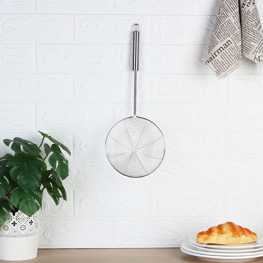 Chef's Delight Silver Stainless Steel Spider Strainer Skimmer - 15.5x39.5 cm - Perfect for Frying, Cooking, and Draining - Durable Kitchen Tool for Chefs and Home Cooks