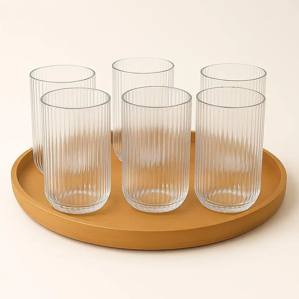 Jogo 6 Copos De Vidro Canelado Cameratta Agua Suco Drink 420ml Transparente