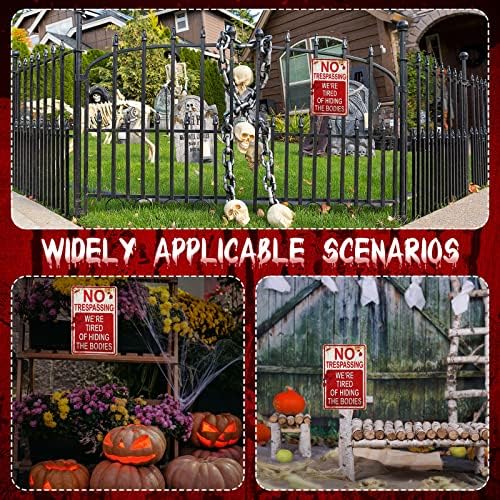 Halloween Funny Metal Sign Vintage Cool No Trespassing We're Tired of Hiding the Bodies Metal Sign Outdoor Yard Signs Door Wall Halloween Decorations for Home Garden Bar Gifts Ornament Accessories