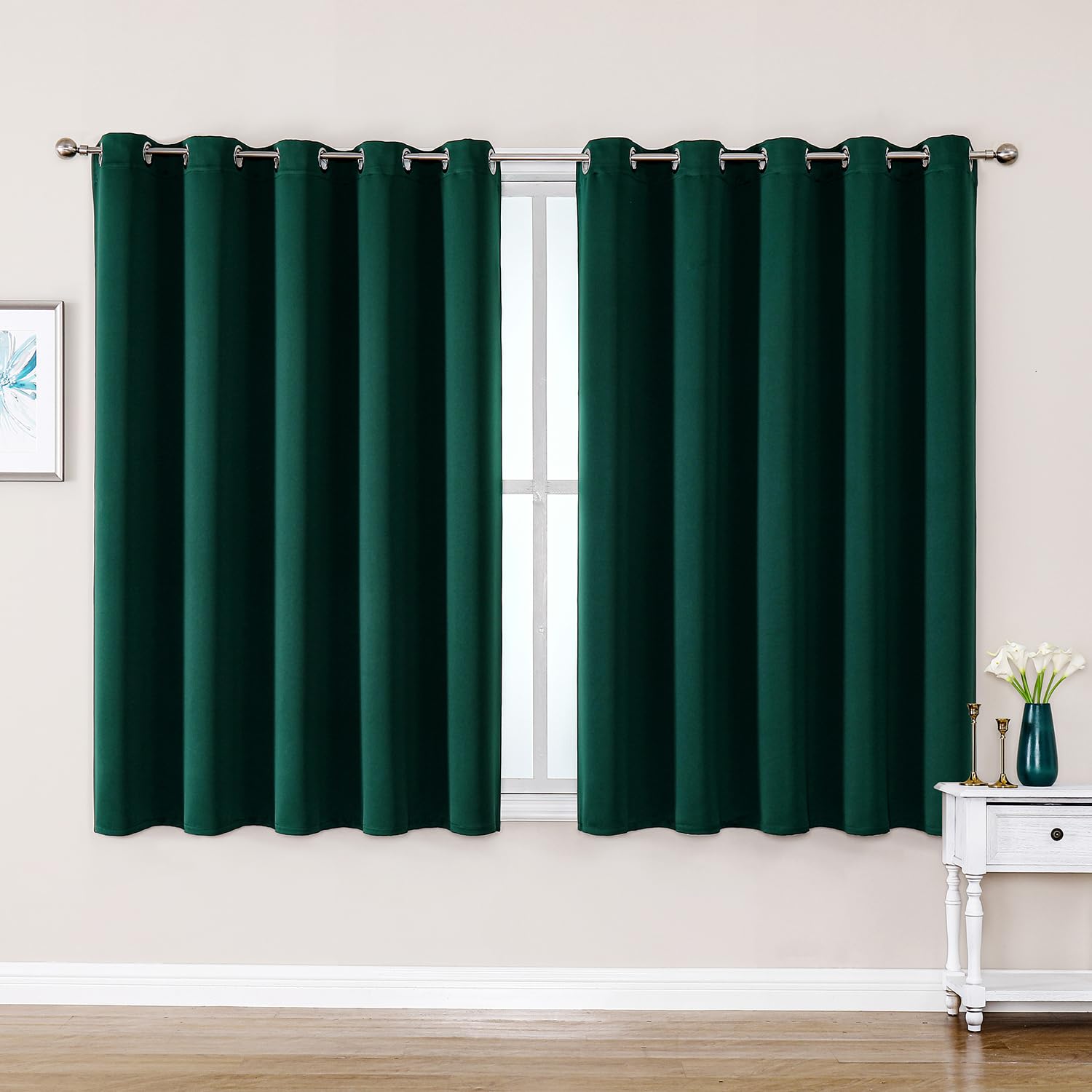 ChrisDowa Blackout Curtains for Bedroom and Living Room 70 Inches Wide | 2 Panels Set, Extra Wide, Thermal Insulated, Light Blocking, Room Darkening, Grommet, for Window, Forest Green, 70 x 63 Inch