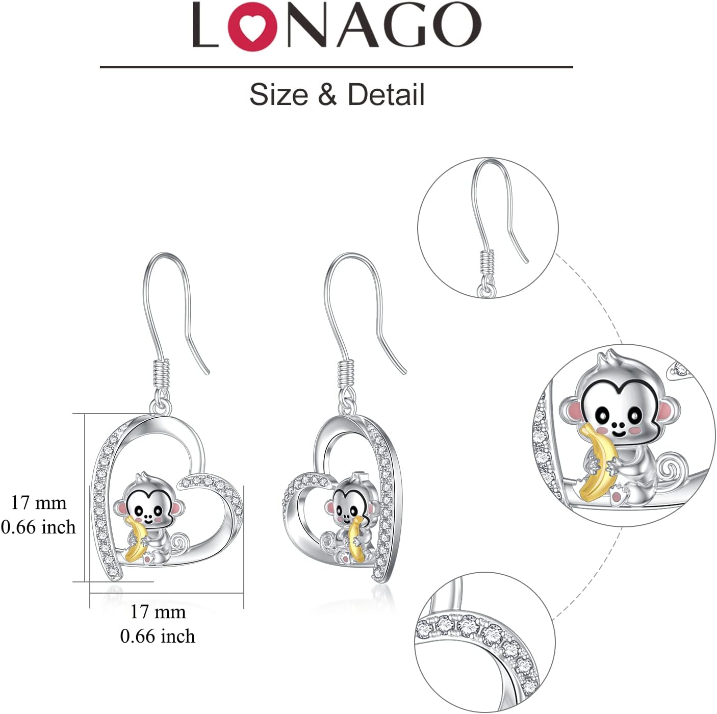 LONAGO Animal Earrings 925 Sterling Silver Cute Tiger Lion Cow Ladybug Monkey Dangle Earrings for Women - Image 4