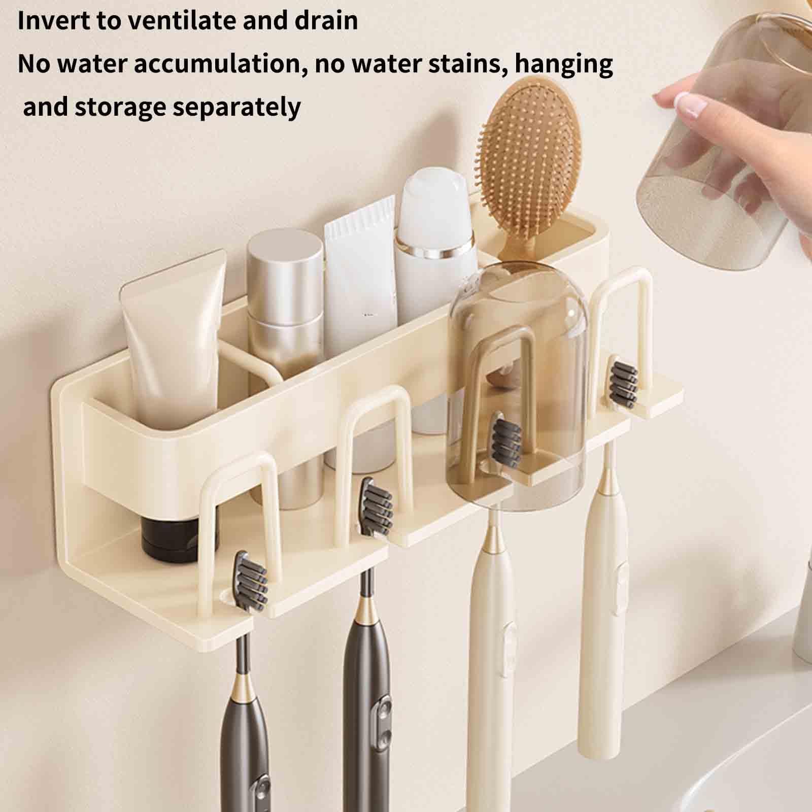 Dispensador Pasta Dientes Dispensador De Pasta De Dientes Organizador Baño Porta Cepillo Viaje Portacepillos De Dientes Pared Toothbrush Holder Adhesivo Montado En La Pared (White,14x7.5x8cm)