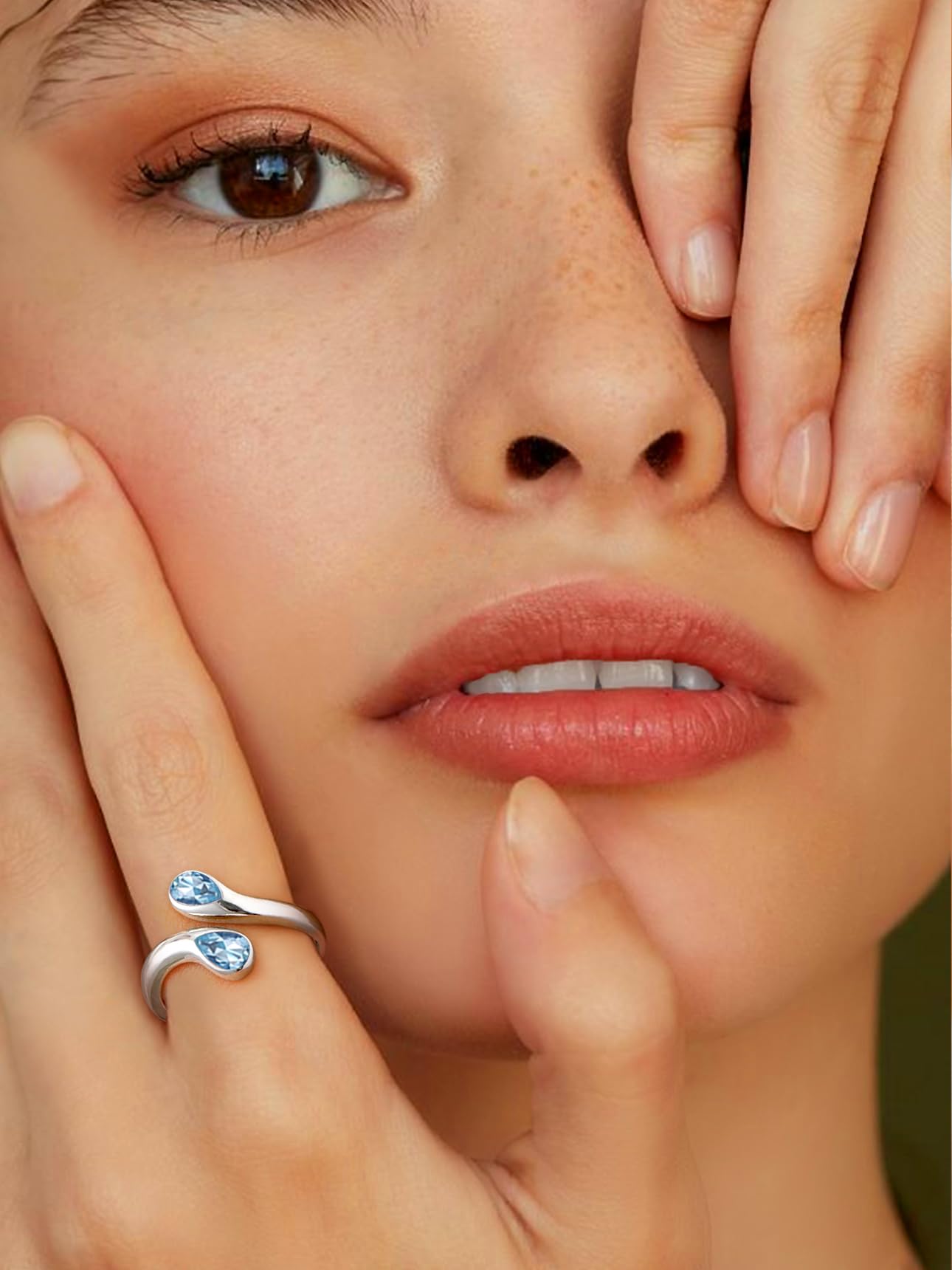 Bestyle Anillos Mujer Anillo Gotas de Agua Anillos Plata de Ley 925 Anillo Ajustable Abierto Anillo con Piedra Nacimiento Anillos de Compromiso Boda Alianzas