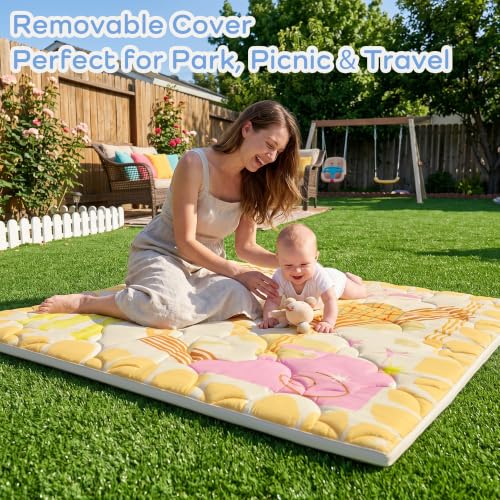 Image of 1.6 inch Thick Baby Play Mat, 71x59 Removable & Machine Washable Cover | Padded Memory Foam, Non-Slip Backing, 100% Baby-Safe Materials, Tummy Time Crawling, Outdoor, Bedroom, Living Room, Nursery