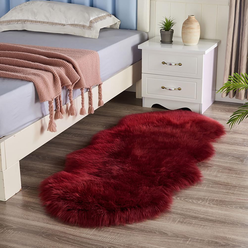 Shaggy Deep-Pile Rug, Non-Slip Washable Fluffy Rugs Area Runner Rugs Modern Decorative Rug for Bedroom, Living Room,wine red,100 * 60cm