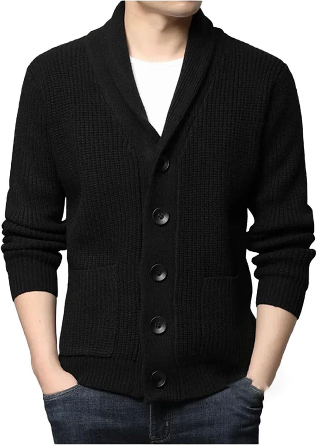 Cardigan Men Button-up Sweater Winter Knitted Coat Thick Warm Casual Solid Streetwear