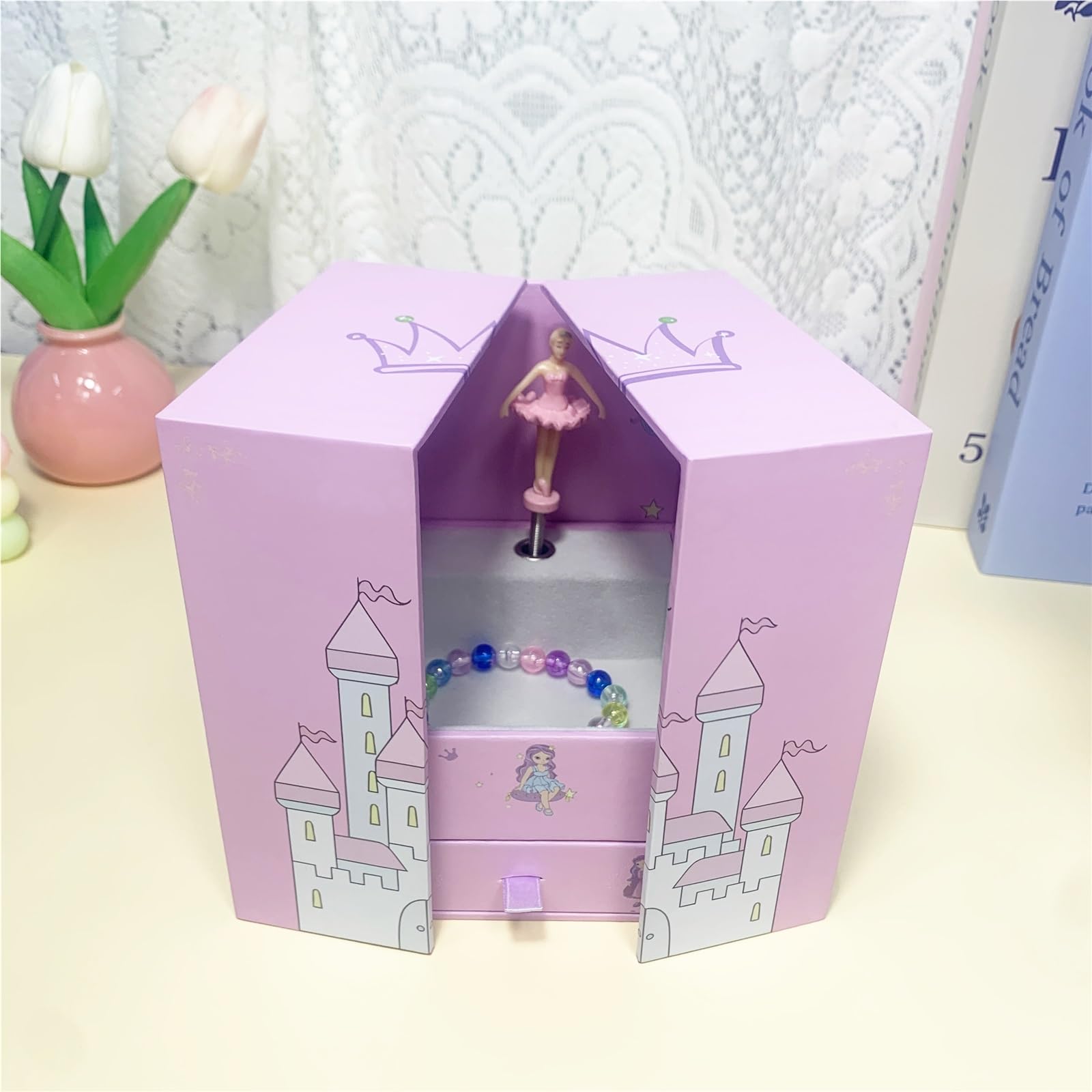 Generisch Caja de música magnética para puerta, con cerradura, bailarina giratoria, organizador de almacenamiento de manivela de 18 tonos, el regalo perfecto para niñas