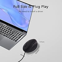 Vista 6 de Ratón óptico ergonómico vertical con cable USB para computadora, computadora portátil, PC, computadora de escritorio, Mac, oficina, escritorio