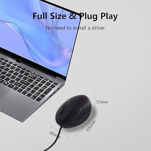 Miniatura 5 de Ratón óptico ergonómico vertical con cable USB para computadora, computadora portátil, PC, computadora de escritorio, Mac, oficina, escritorio,
