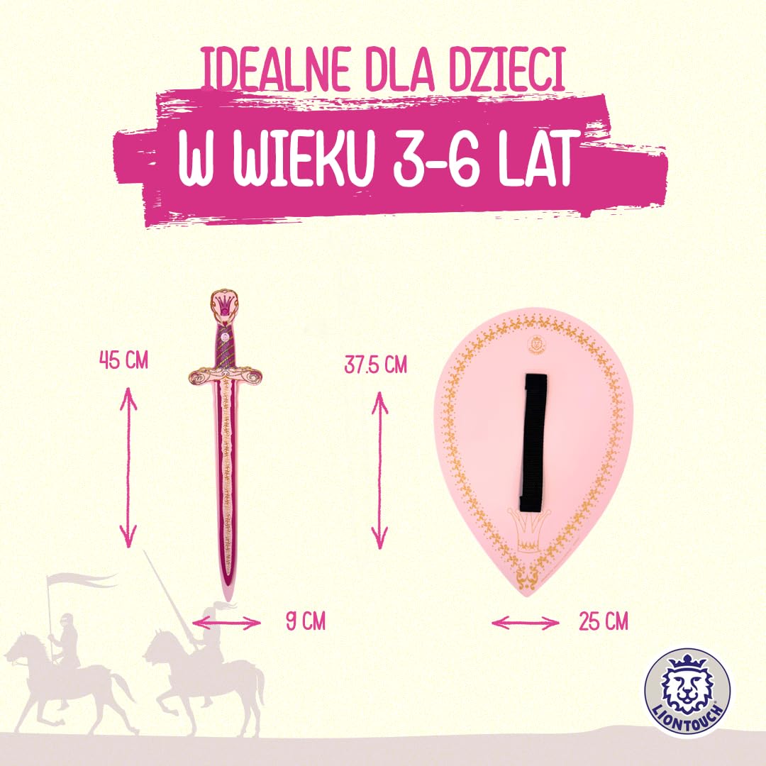 Liontouch - Queen Pink zestaw do zabawy dla dziewczynek - dla dzieci w wieku 3-6 lat | różowy miecz z pianki i tarcza w błyszczącym średniowiecznym stylu | bezpieczne i trwałe akcesoria do