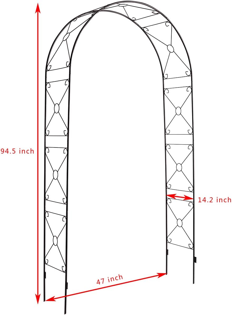 DOEWORKS Garden Arch, 3' 11''Wide x 7'10''High Rose Arbor with Sharp Ends for Various Climbing Plant, Outdoor Garden Lawn Backyard, Weeding, Black