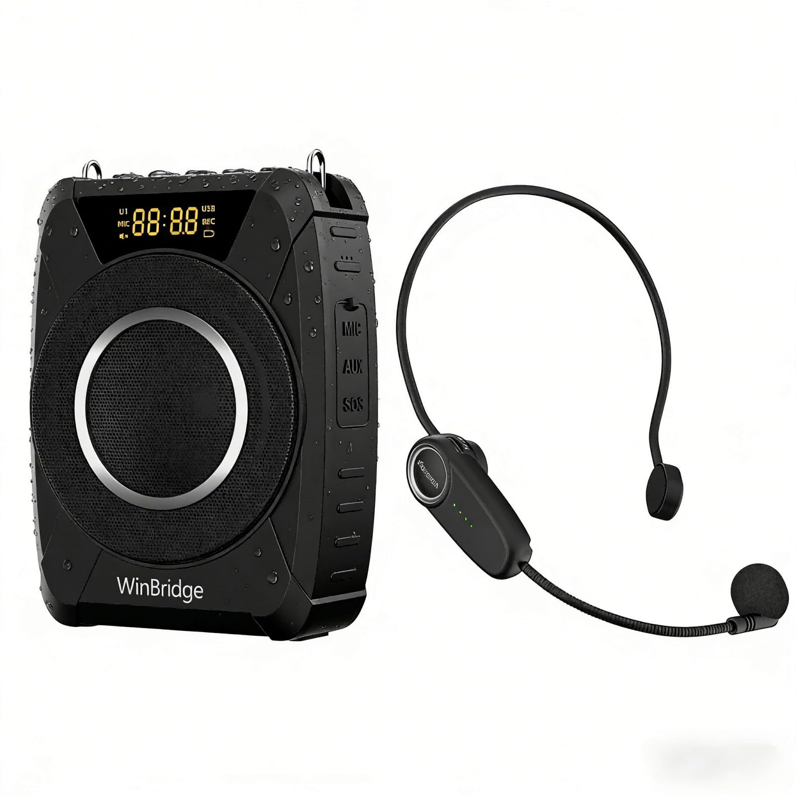 Voice Amplifier Wireless Microphone, 20W Portable PA System with Bluetooth & Headset Mic, Waterproof Portable Microphone and Speaker, Megaphone for Teachers, Classroom, Outdoor Events - M801