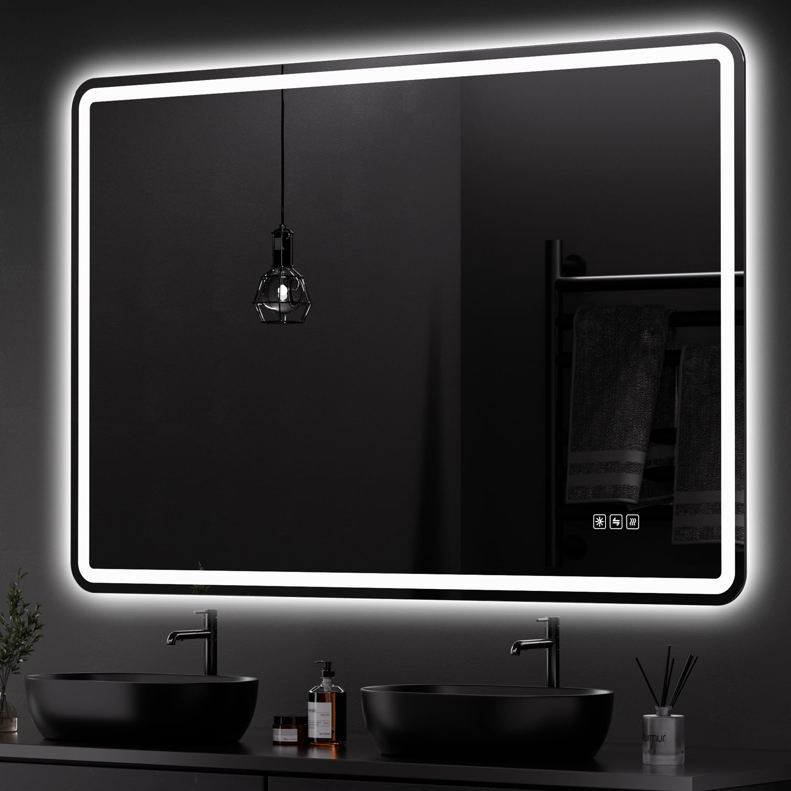 QAOYEDE 48x32 Inch LED Bathroom Mirror with Light, Wall Mirror for Bathroom, Vanity Mirror with Lights, 3 Colors Dimmable Lights, Anti-Fog, Memory,
