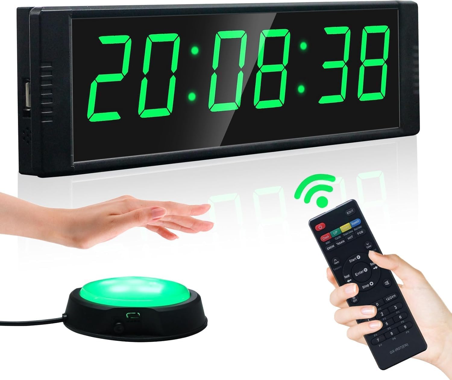 YZ Gym Timer Clock for Home Gym, Stopwatch/Interval Timer for Workout, Countdown Digital Timer with Button, 12/24H Large Digital Wall Clock Gym Accessories, Fitness Timing for Outdoor Sports Exercise