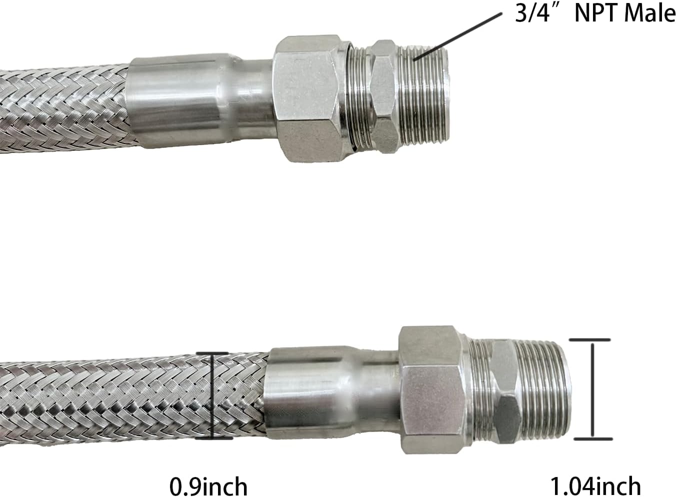 compressor Jumper Hose，20" Length Industrial Grade Compressor Jumper hose 450 PSI &750°F With Two 3/4" Male Adapters.