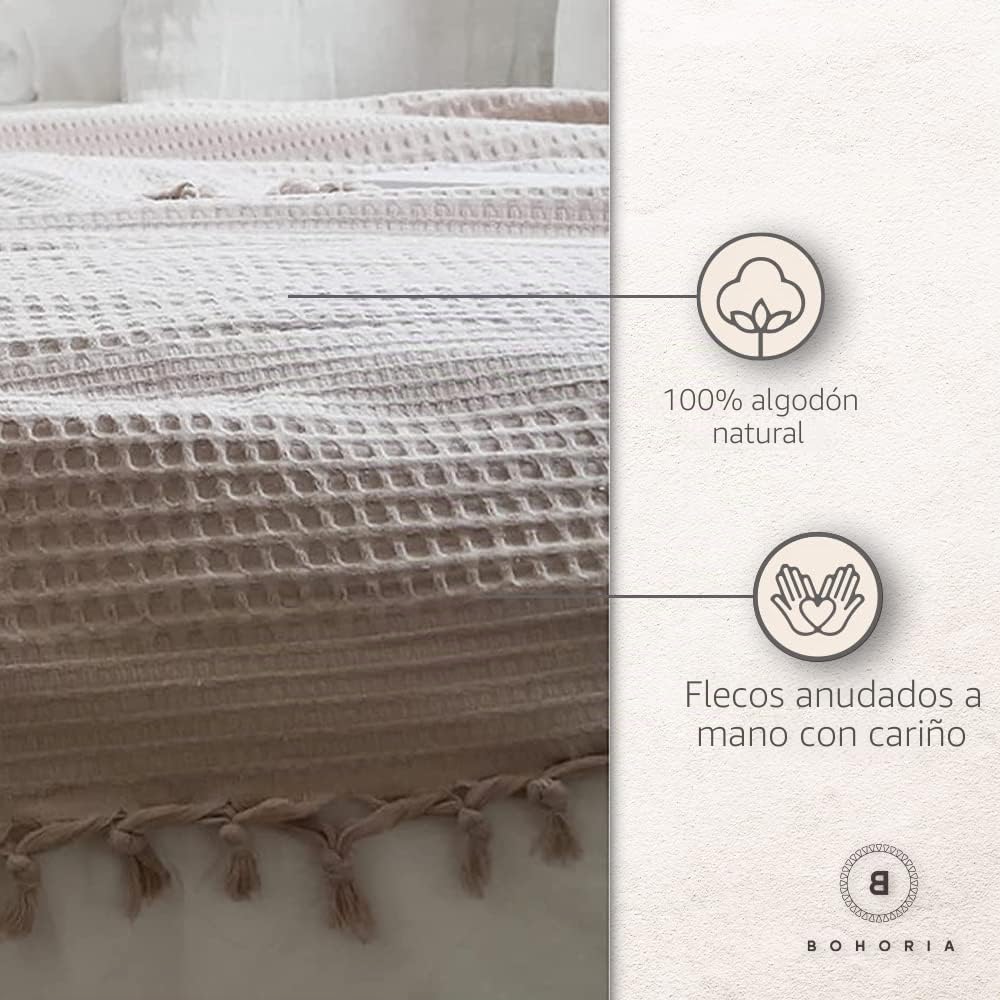BOHORIA® Colcha de 220 x 240 cm, 100 % algodón, Oeko-Tex®, manta reversible para sofá y cama con diseño gofrado (The Urban Loft) (verde esmeralda)