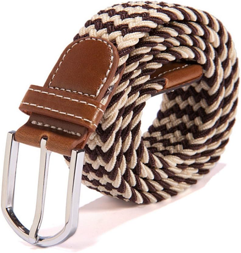 RevoLity colorful Mens Multicolor Elastic Fabric Woven Braided Stretch Webbed Belt with PU Leather Buckle Length 105cm