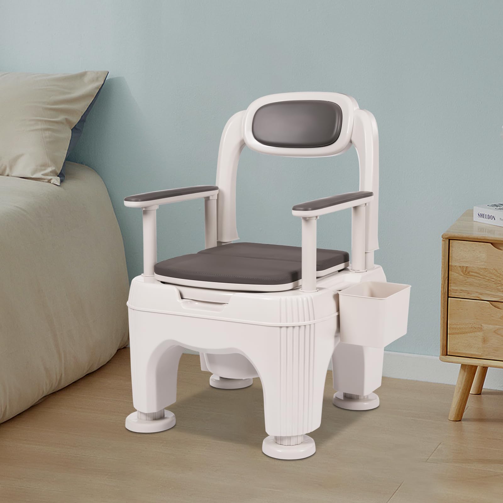 Bedside Commode Bedside Toilet Height Adjustable Potty Chair Portable Toilets 661.39lbs Heavy Duty Commode Chair for Elderly and Disabled (Coffee)
