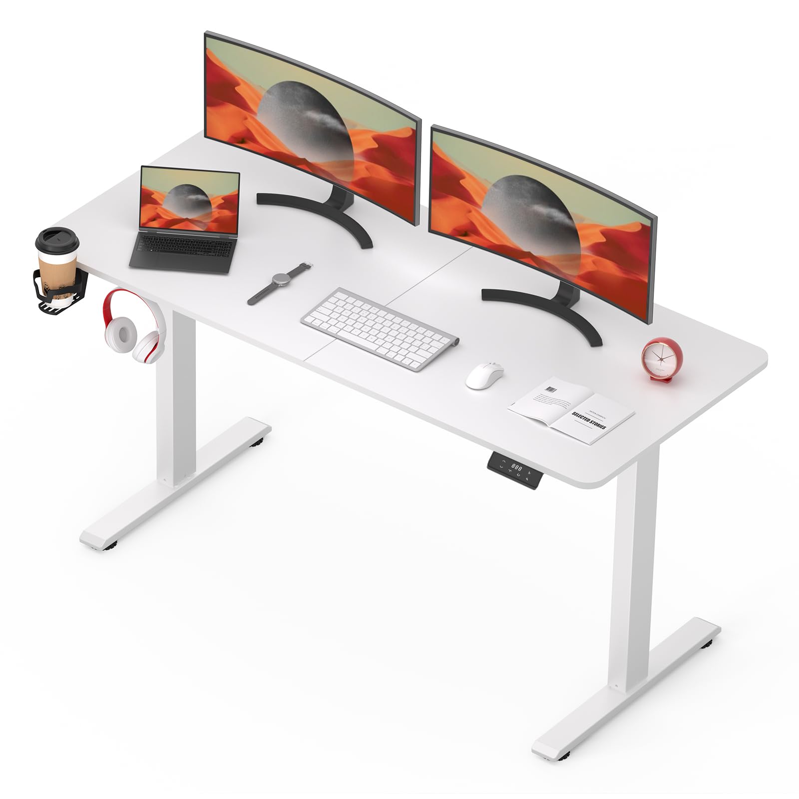 SANODESK QS+ 140 x 60 cm Escritorio Elevable Eléctrico con Tablero Escritorio Regulable en Altura Eléctrico Telescópico Bidireccional con Control de Memoria y Tecnología Anticolisión (Blanco)