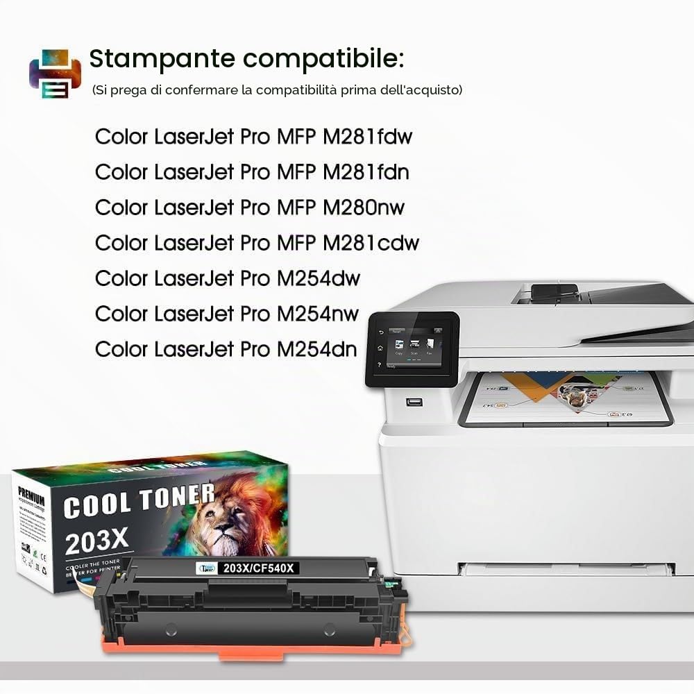 203X 203A Compatibile per HP Color Laserjet Pro M281fdw Toner | Color LaserJet Pro MFP M281fdw M281fdn M280nw M281cdw M281 M254dw M254nw M254dn M254 Nero Ciano Giallo Magenta Toner 4-Pack