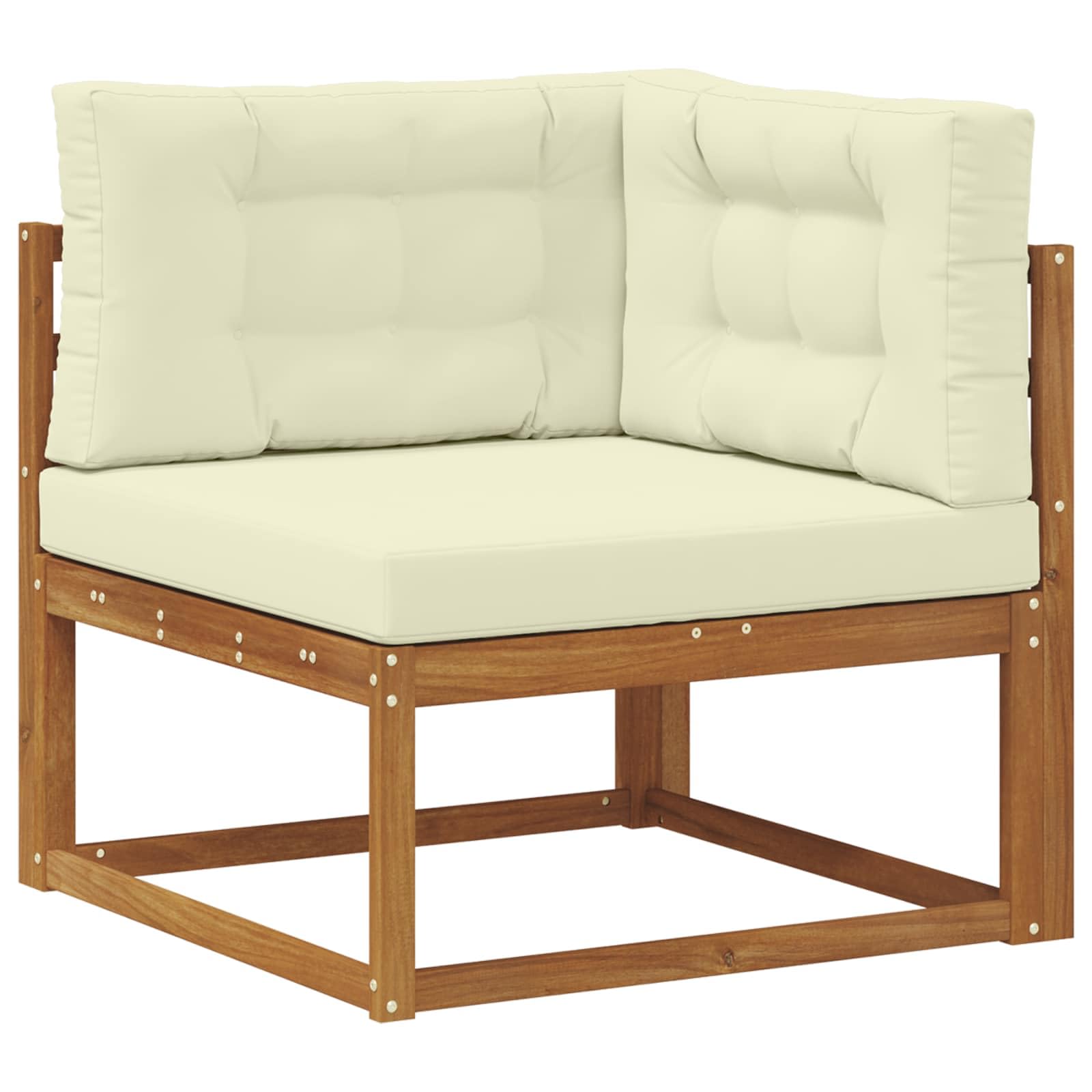 Outdoor-Sofagarnitur 6-teilig aus massivem Akazienholz mit Cremefarbenen Kissen, Tisch und Flexibler Sitzgruppe für Garten, Terrasse und Poolbereich