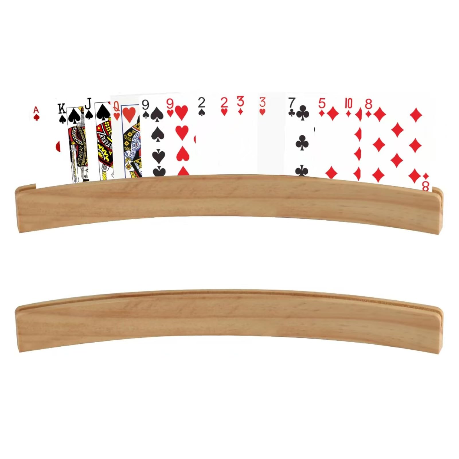 KDRNXVAL 2 Pcs Wooden Playing Card Holders, Curved Hands-Free Card Holder Stands, Stable Poker Card Racks for Bridge, UNO and Family Board Games