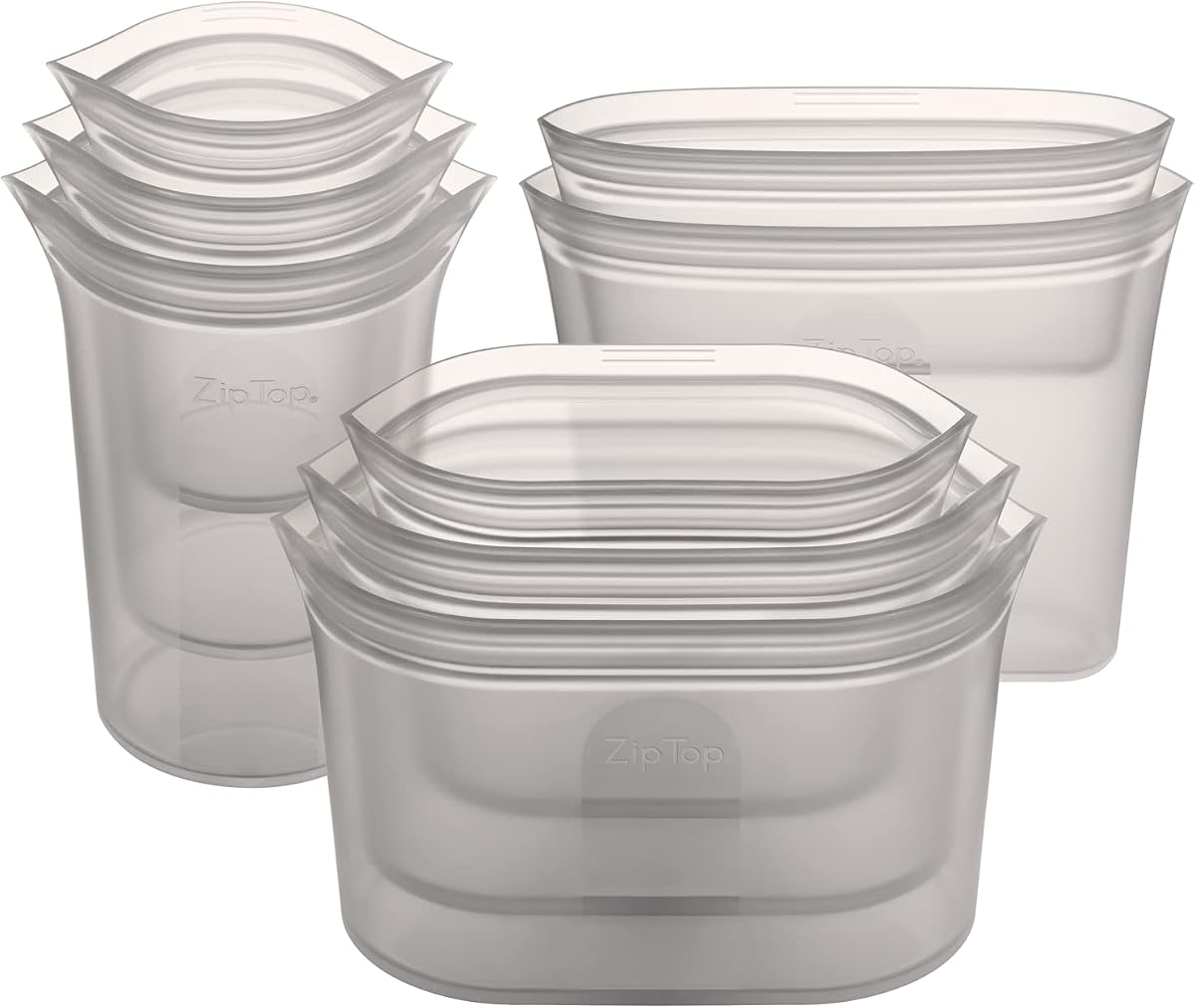 Reusable Food Storage Containers Full Set of 8 Gray – Platinum Silicone Cups, Dishes & Bags – Microwave, Dishwasher & Freezer Safe – Made in USA, BPA-Free