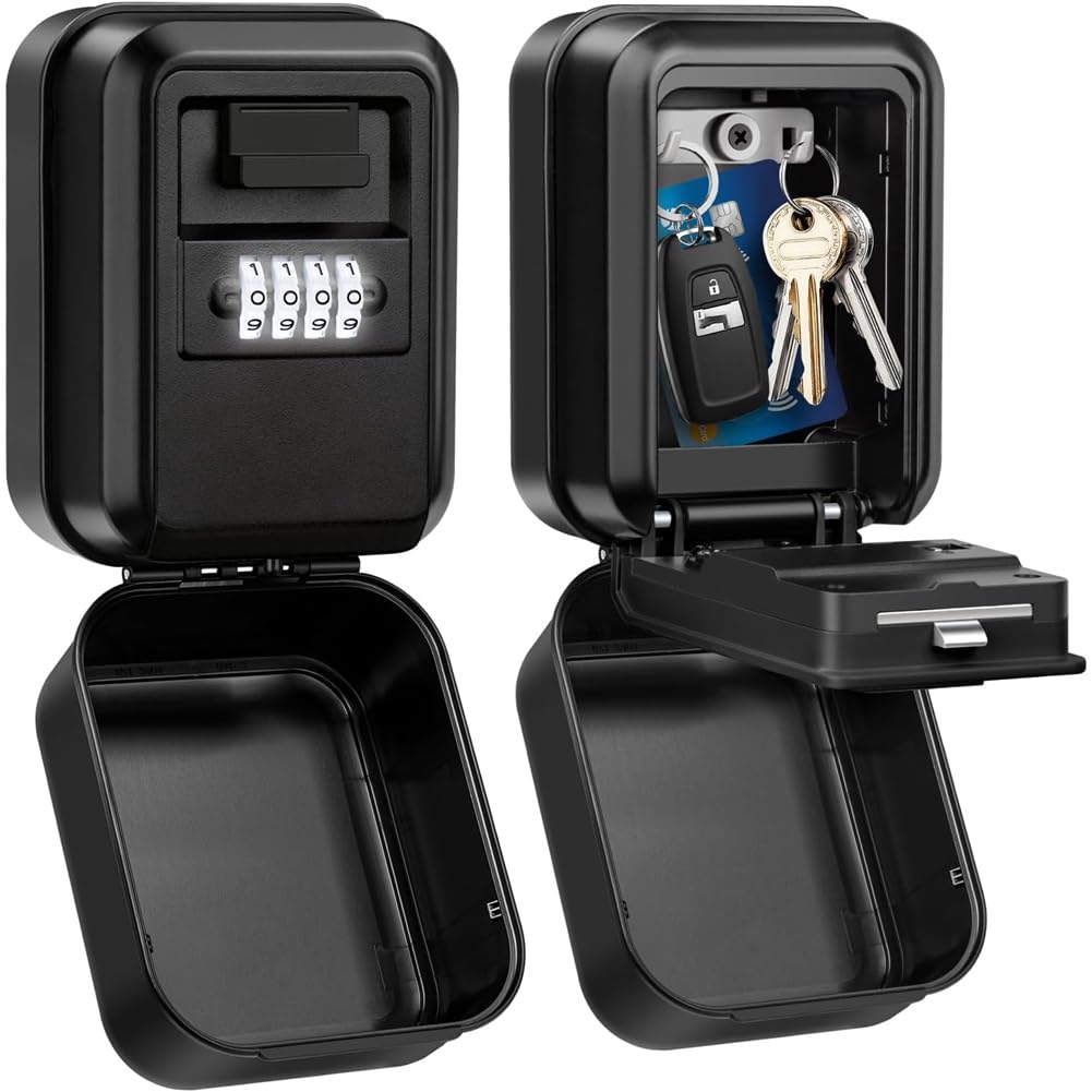 UDSKNV[KSL Key Lock Box, Waterproof Wall Mount Lock Box for Keys with Code, 4 Digit Combination Lockbox for Home Garage A