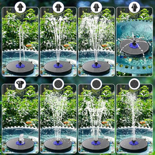SZMP 3.5W Upgraded Glass Panel Solar Fountain with RGB Night Show, Anti-Drift Fixer & 7 Nozzles, Strong Floating Bird Bath Fountain for Garden, Pond, Outdoor (Black) by SZMP - Image 4