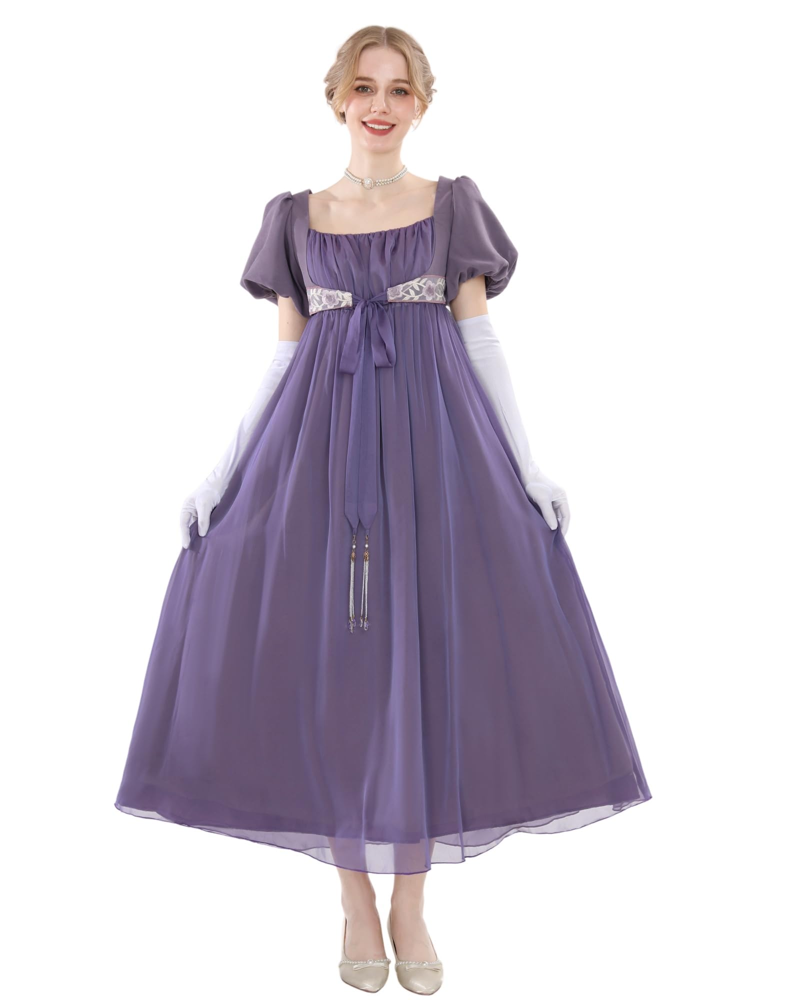 NSPSTT Regency Dress Women Empire Waist & Puffer Sleeve Victorian Tea Party Dress Jane Austen Dresses Ball Gown & Evening Dresses - Image 2