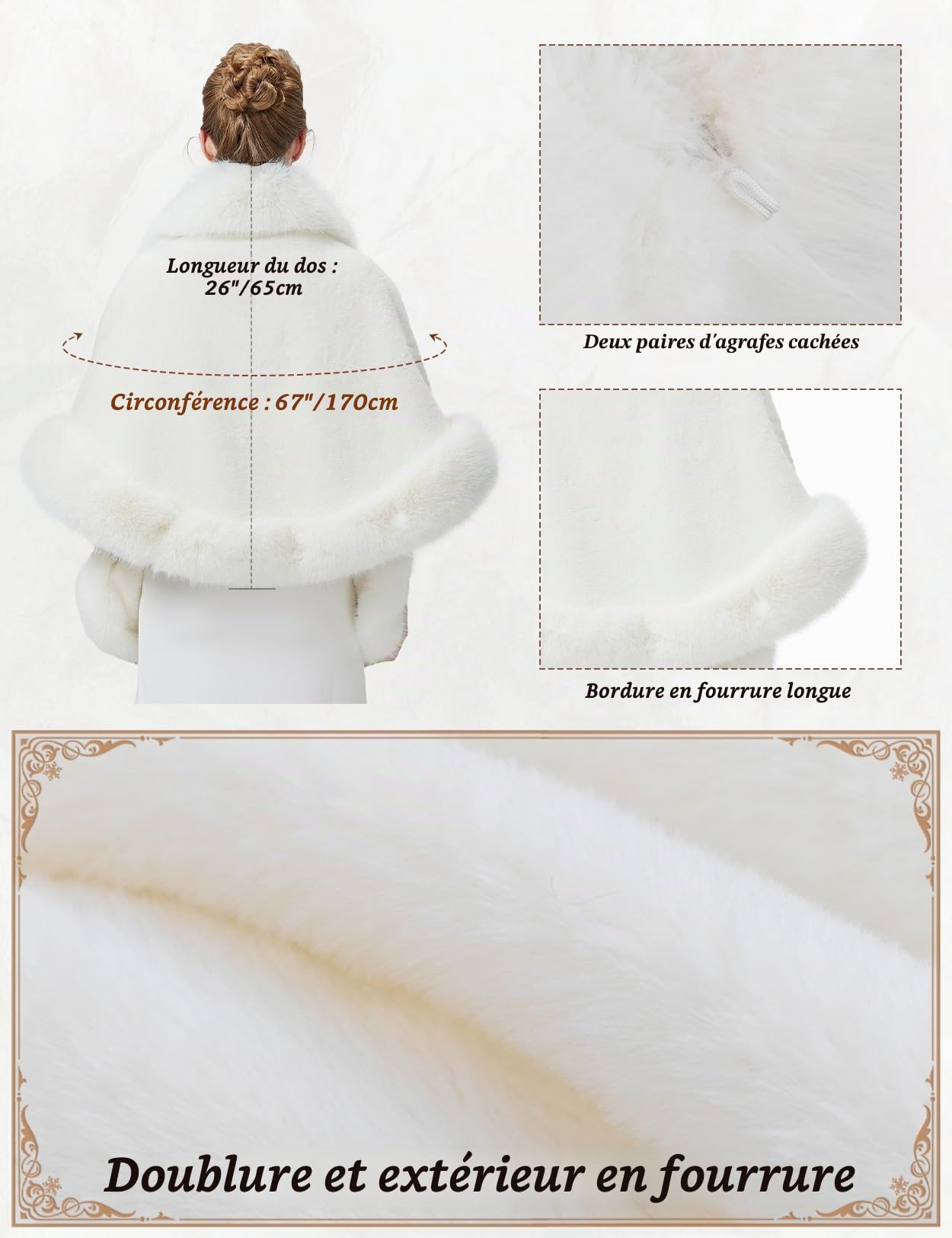 BEAUTELICATE Châle Écharpe Étole En Fausse Fourrure Chaud De Femme Mariage Hiver Sur Robe de Soirée Mariée Cérémonie Fête Demoiselle d'honneur