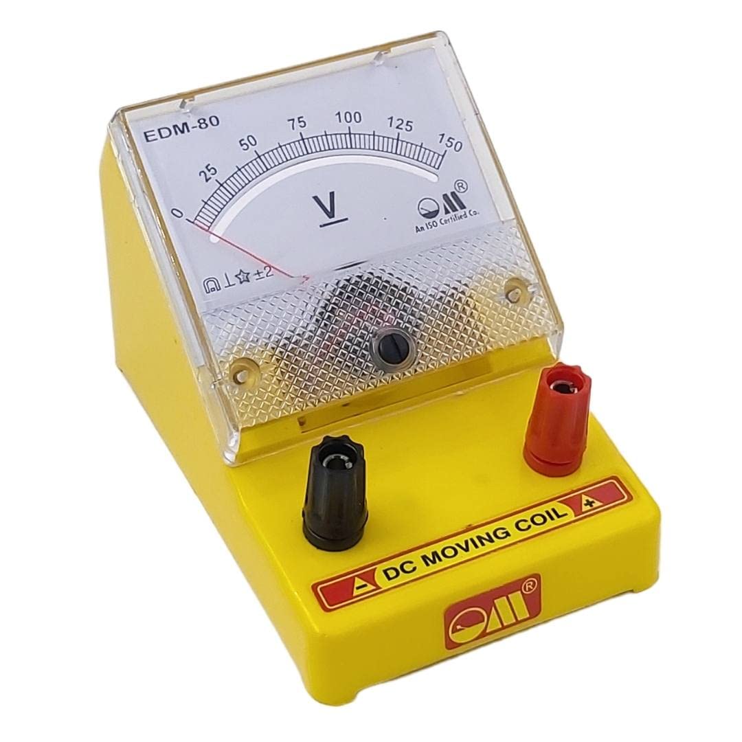 Om Meters EDM-80 Desk Stand Analog 150V DC Voltmeter (Yellow)