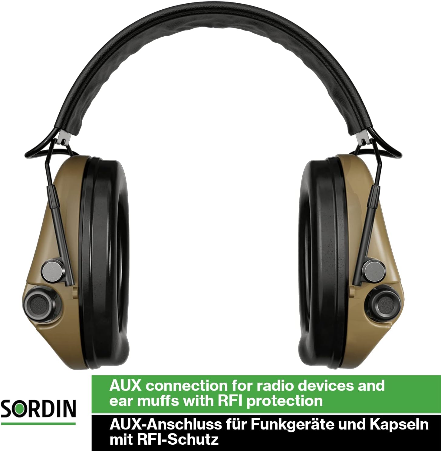 Sordin MIL AUX Slim Ear Muffs - Active and Electronic Military Ear Defenders w/Leather Headband - Tactical Earmuffs