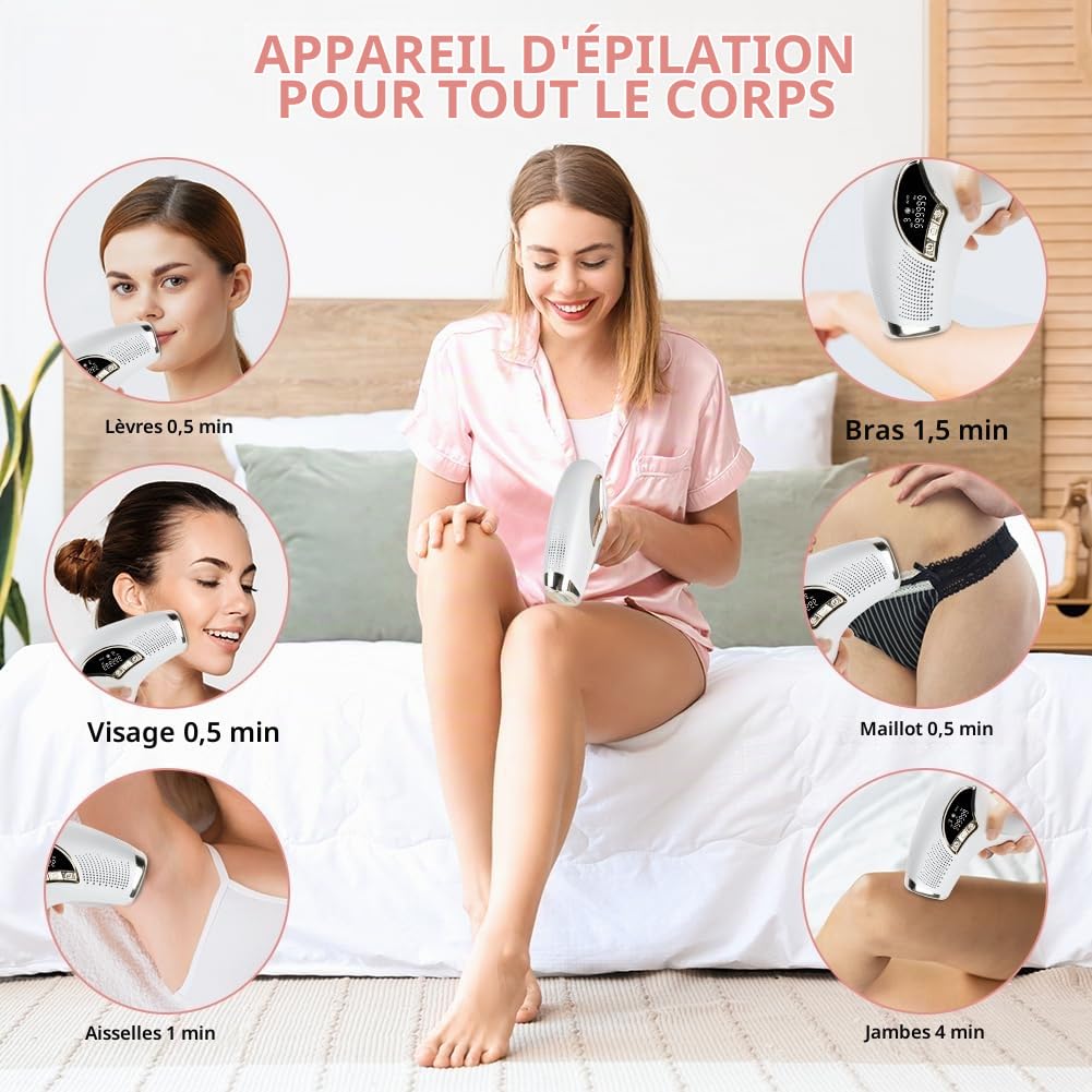 ACWOO Épilateur à Lumière Pulsée, HR/SC/RA 3-en-1 IPL Épilateur Laser avec 9 Niveaux D'Énergie, 999,999 Flashes IPL Épilateur Electrique avec 2 Modes pour Femme et Homme, Visage, Corps