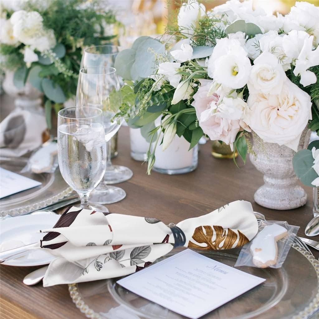 Thanksgiving Autumn Leaves White Cloth Napkins Set Festive Banquet Wedding Decor Tea Towel Kitchen Dinner Table(4pcs)