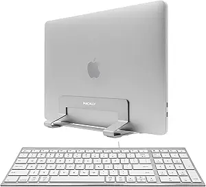Macally Compact Wired Keyboard and a Vertical Laptop Stand, Designed to Save Space