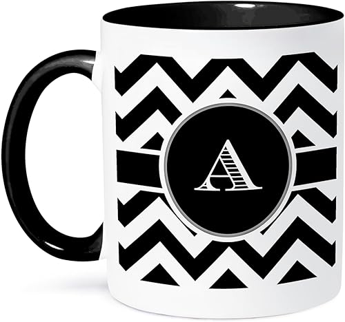 Vista 12 de 3dRose Chevron - Taza de cerámica con monograma inicial A, 1 unidad (paquete de 1), negro/blanco/rojo