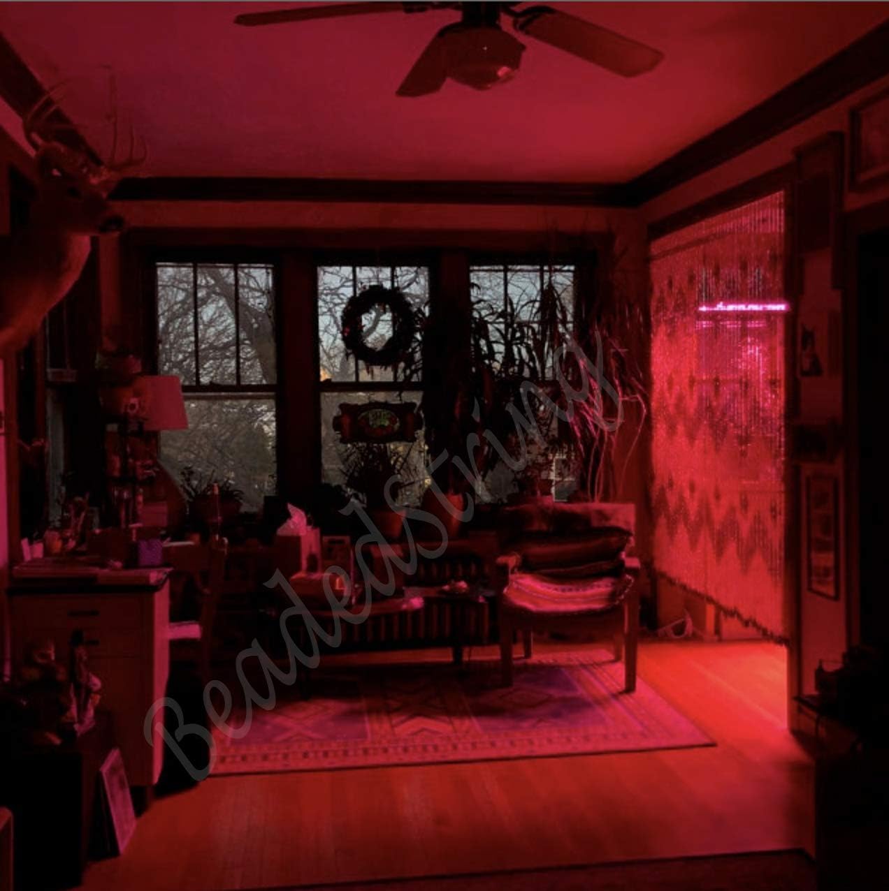 Beaded Curtain, Wood Door Beads, 45 Strands, 77 inches High (35.5" Wide, Garden)