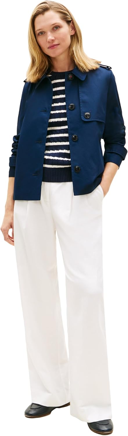 Tommy Hilfiger Women's Lightweight Short Trenchcoat With Pockets and Embroidered Flag Logo