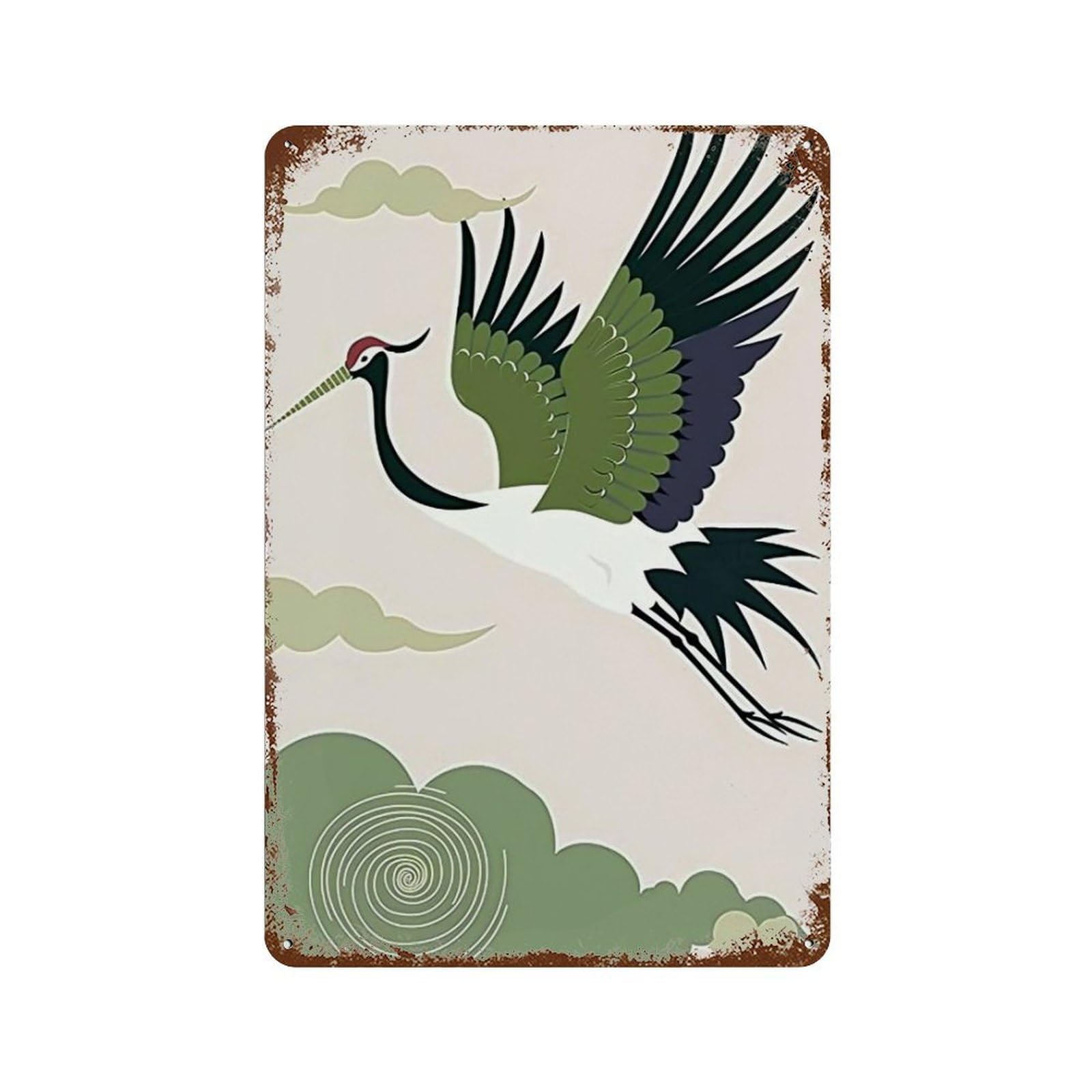 YHGERTKU Olive Green Crane Woodblock 01 Wall Art Retro Iron Vintage Metal Tin Sign Poster Modern Decor for Living Rooms Gift 30x20cm