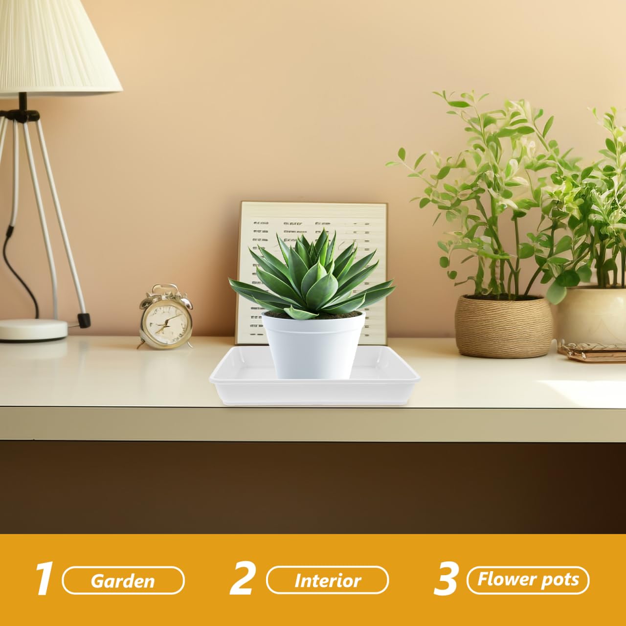 SUPVOX 2pcs Square Plant Saucers – White Plastic Drip Trays For Pots, UV Resistant & Anti-Slip